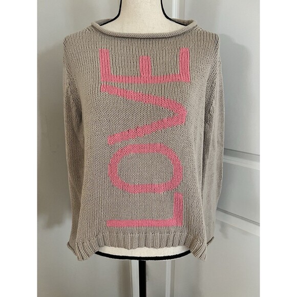 Wooden Ships Love Crew Neck Sweater Women's Size S/M Beige & Pink - Picture 2 of 11